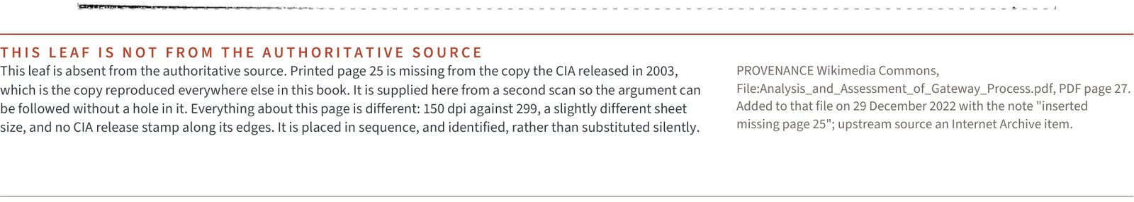 The disclosure printed beneath page 25 in this edition: a red rule
      and the heading This leaf is not from the authoritative source